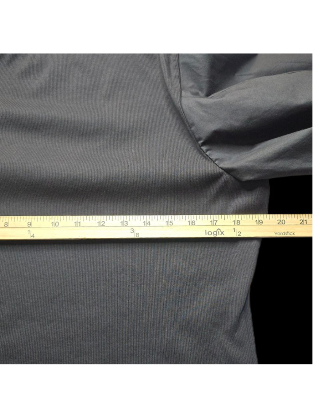 White House Black Market XL Black Pima Cotton Ribbed Scoop Neck Puff Sleeve Top - Picture 6 of 6